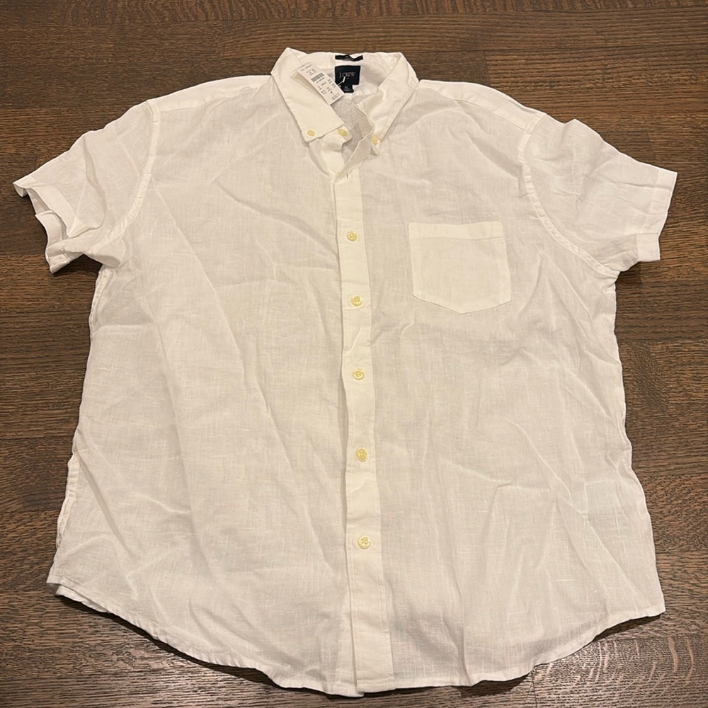 NWT J. Crew Factory Slim White Linen Short Sleeve Button Down Shirt